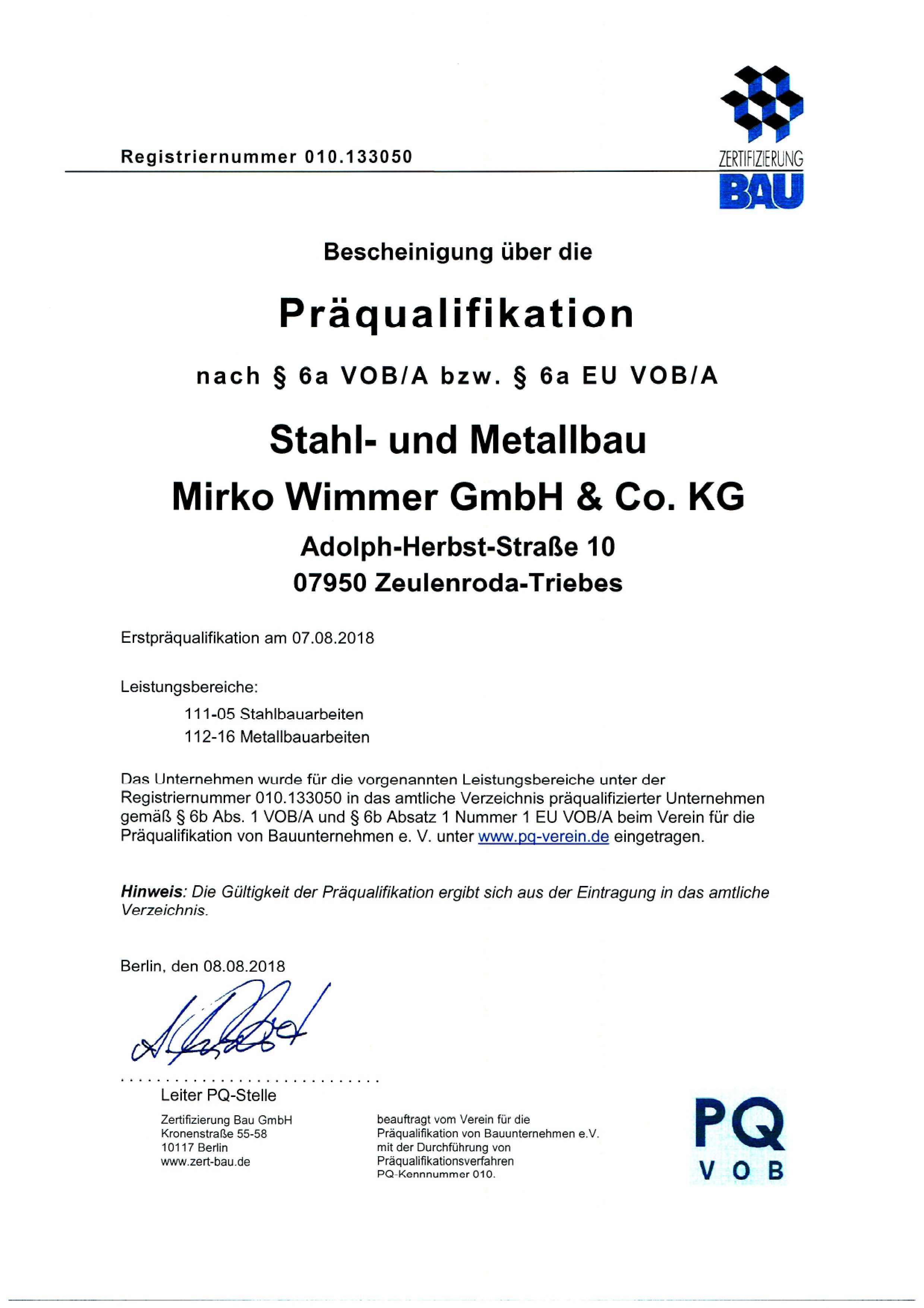 Vorschaubild des Dokuments Präqualifikation VOB/A