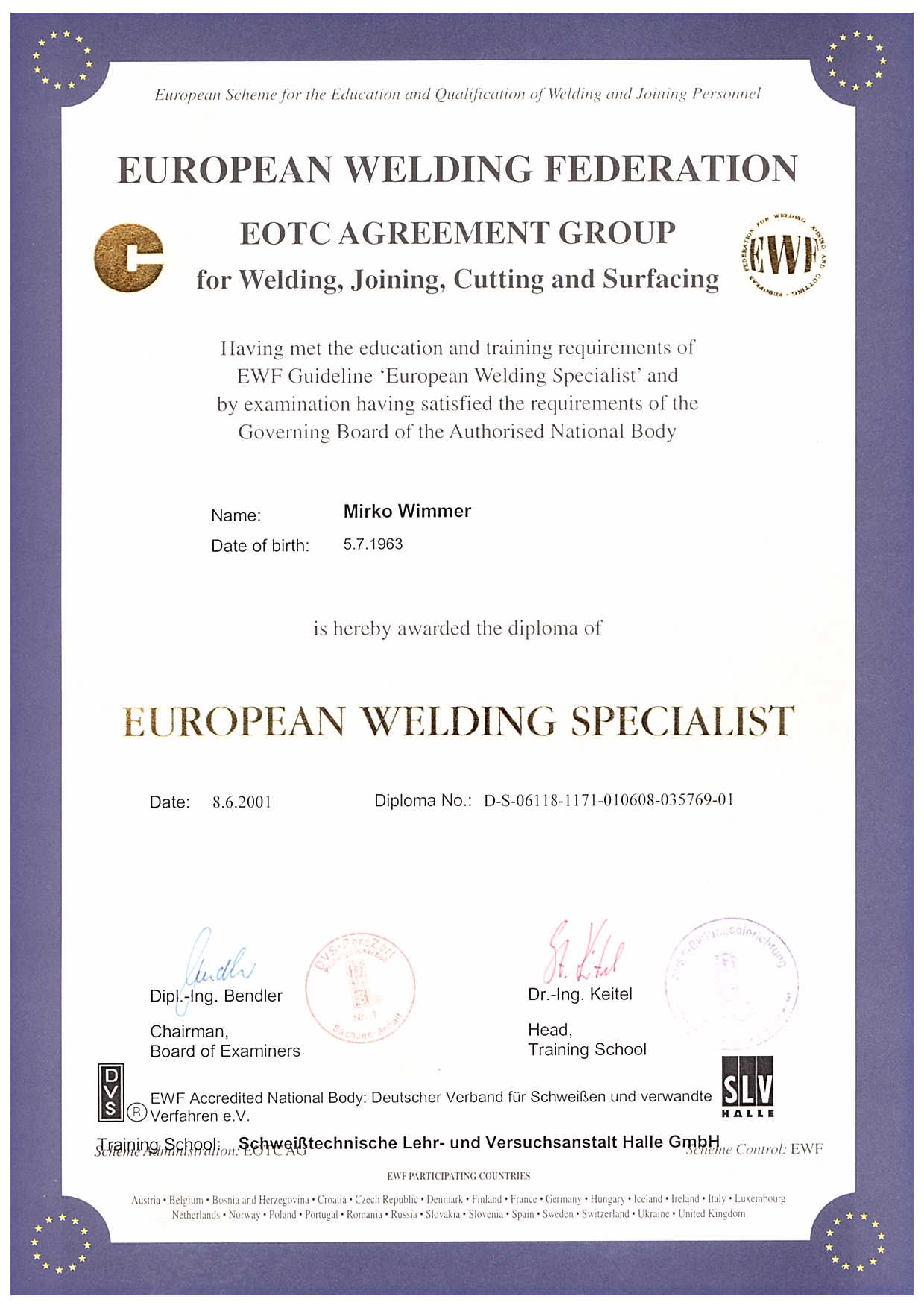 Vorschaubild des Dokuments Europäischer Schweißfachmann